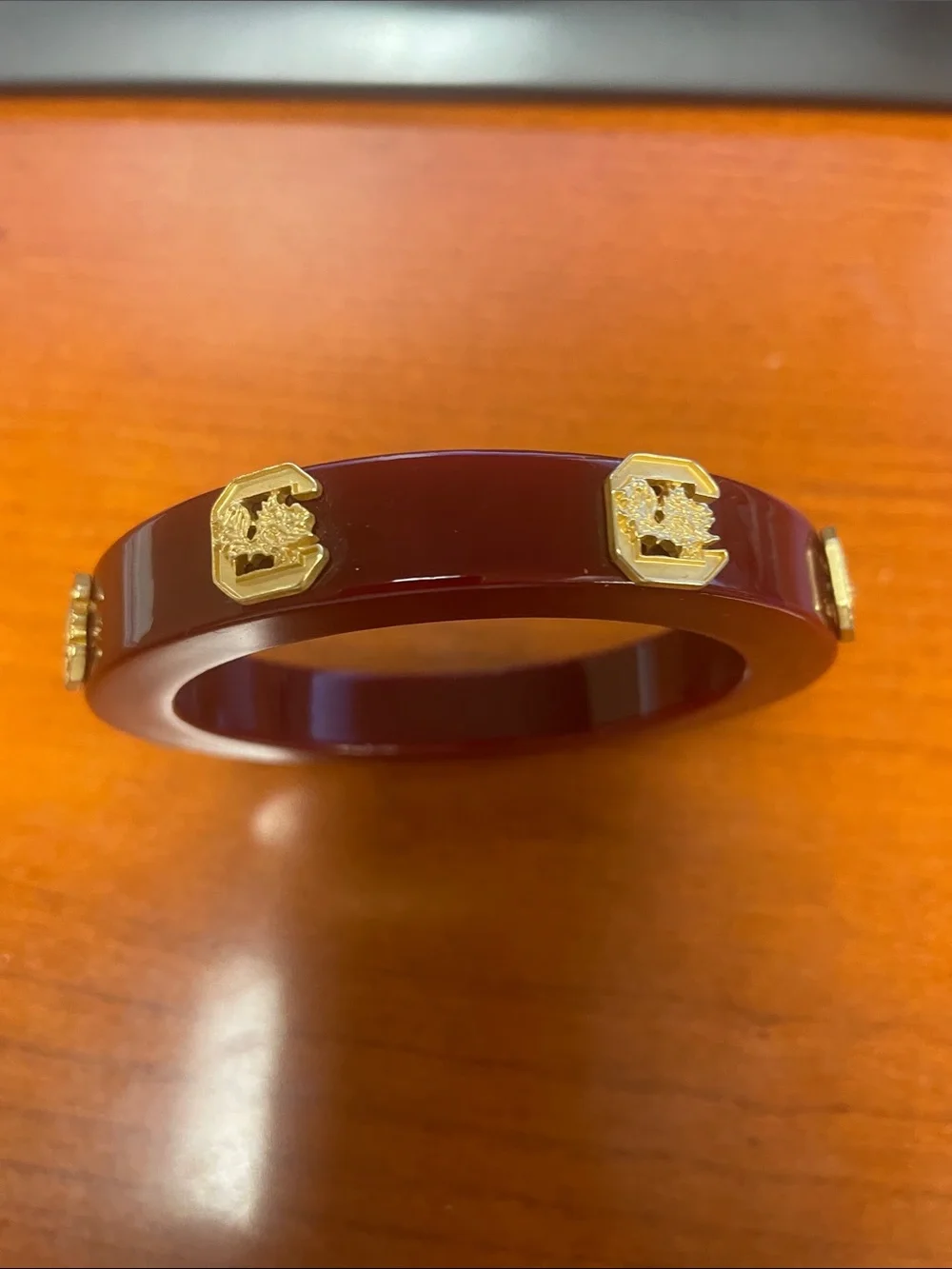 Gold-Accent Burgundy Gamecock Resin Bangle Bracelet